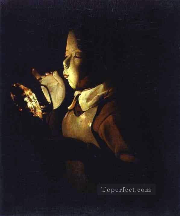 Boy Blowing at Lamp ABC candlelight Georges de La Tour Oil Paintings
